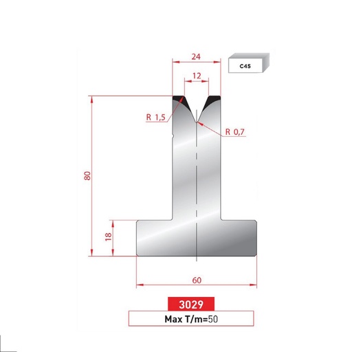 [2NTPLI_EUROSTAMP3029_1M] Matrice T type AMADA neuve ARROW référence 3029 Lg 415