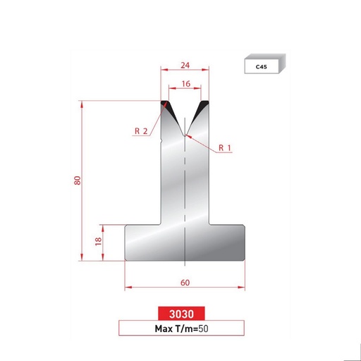 [2NTPLI_EUROSTAMP3030_2F] Matrice T type AMADA N°3030 Lg 805 Fractionné