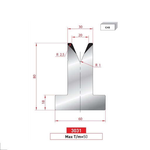 [2NTPLI_EUROSTAMP3031_1M] Matrice T type AMADA N°3031 Lg 415
