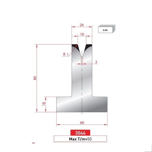 [2NTPLI_EUROSTAMP3044_2F] Matrice T type AMADA neuve ARROW référence 3044 Lg 805 Fractionné