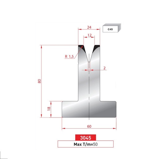 [2NTPLI_EUROSTAMP3045_1M] Matrice T type AMADA N°3045 Lg 415