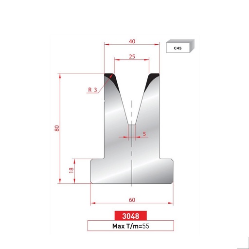 [2NTPLI_EUROSTAMP3048_2F] Matrice T type AMADA neuve ARROW référence 3048 Lg 805 Fractionné