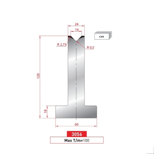 [2NTPLI_EUROSTAMP3056_2F] Matrice T type AMADA neuve ARROW référence 3056 Lg 805 Fractionné