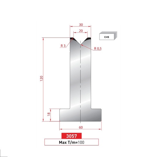 [2NTPLI_EUROSTAMP3057_2F] Matrice T type AMADA neuve ARROW référence 3057 Lg 805 Fractionné