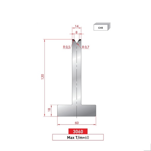 [2NTPLI_EUROSTAMP3060_1M] Matrice T type AMADA N°3060 Lg 415