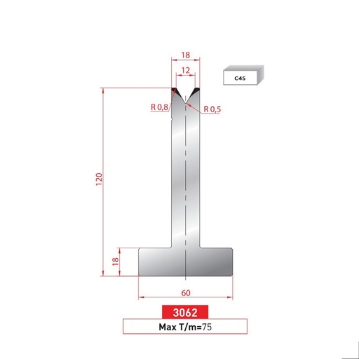 [2NTPLI_EUROSTAMP3062_1M] Matrice T type AMADA N°3062 Lg 415