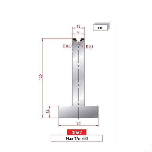 [2NTPLI_EUROSTAMP3067_1M] Matrice T type AMADA N°3067 Lg 415