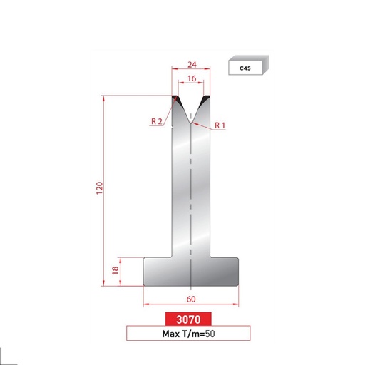 [2NTPLI_EUROSTAMP3070_1M] Matrice T type AMADA N°3070 Lg 415