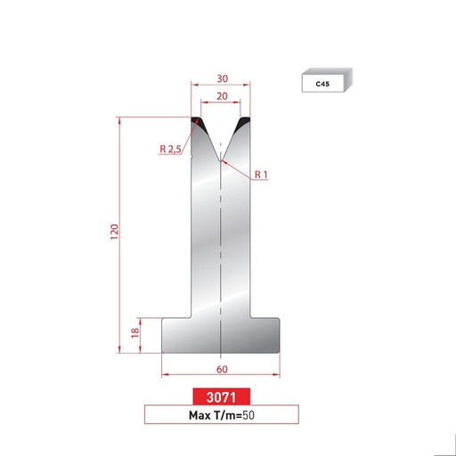 [2NTPLI_EUROSTAMP3071_1M] Matrice T type AMADA neuve ARROW référence 3071 Lg 415