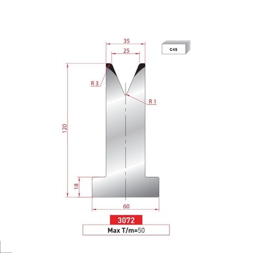 [2NTPLI_EUROSTAMP3072_1M] Matrice T type AMADA N°3072 Lg 415