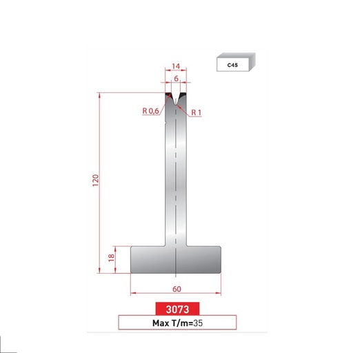 [2NTPLI_EUROSTAMP3073_2F] Matrice T type AMADA neuve ARROW référence 3073 Lg 805 Fractionné