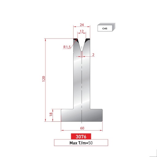 [2NTPLI_EUROSTAMP3076_1M] Matrice T type AMADA N°3076 Lg 415