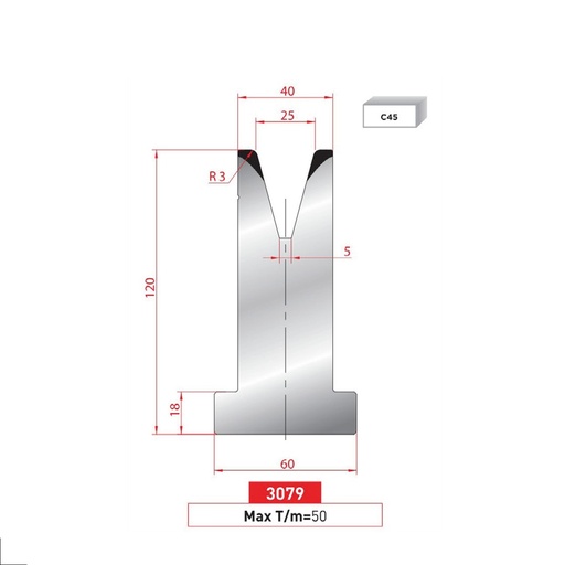 [2NTPLI_EUROSTAMP3079_1M] Matrice T type AMADA neuve ARROW référence 3079 Lg 415