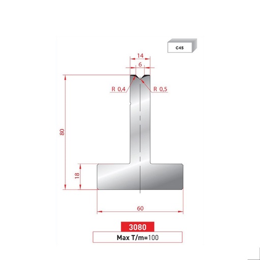 [2NTPLI_EUROSTAMP3080_1M] Matrice T type AMADA N°3080 Lg 415