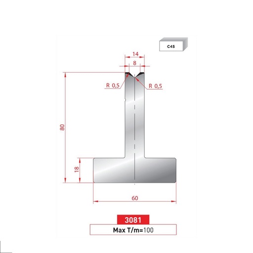 [2NTPLI_EUROSTAMP3081_1M] Matrice T type AMADA neuve ARROW référence 3081 Lg 415