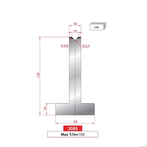 [2NTPLI_EUROSTAMP3085_1M] Matrice T type AMADA neuve ARROW référence 3085 Lg 415
