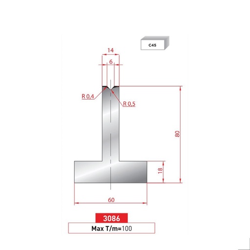 [2NTPLI_EUROSTAMP3086_1M] Matrice T type AMADA neuve ARROW référence 3086 Lg 415