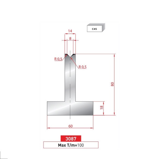 [2NTPLI_EUROSTAMP3087_1M] Matrice T type AMADA neuve ARROW référence 3087 Lg 415