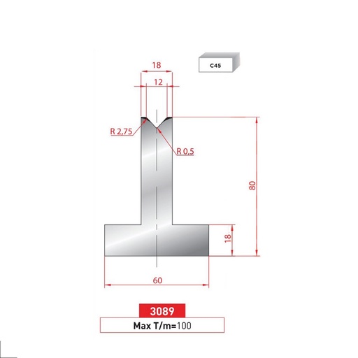 [2NTPLI_EUROSTAMP3089_1M] Matrice T type AMADA N°3089 Lg 415