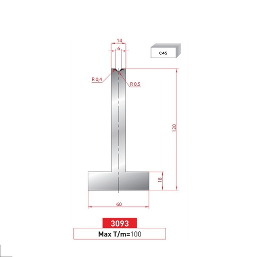 [2NTPLI_EUROSTAMP3093_1M] Matrice T type AMADA neuve ARROW référence 3093 Lg 415