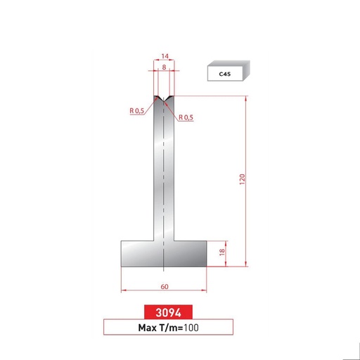 [2NTPLI_EUROSTAMP3094_1M] Matrice T type AMADA N°3094 Lg 415
