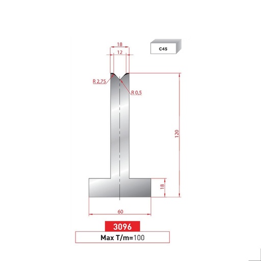 [2NTPLI_EUROSTAMP3096_1M] Matrice T type AMADA neuve ARROW référence 3096 Lg 415