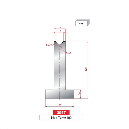 [2NTPLI_EUROSTAMP3097_1M] Matrice T type AMADA N°3097 Lg 415
