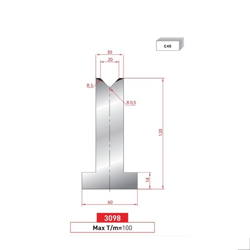 [2NTPLI_EUROSTAMP3098_1M] Matrice T type AMADA N°3098 Lg 415