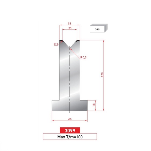 [2NTPLI_EUROSTAMP3099_1M] Matrice T type AMADA neuve ARROW référence 3099 Lg 415