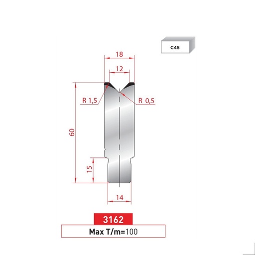 [2NTPLI_EUROSTAMP3162_1M] Matrice à insert type AMADA N°3162 Lg 415