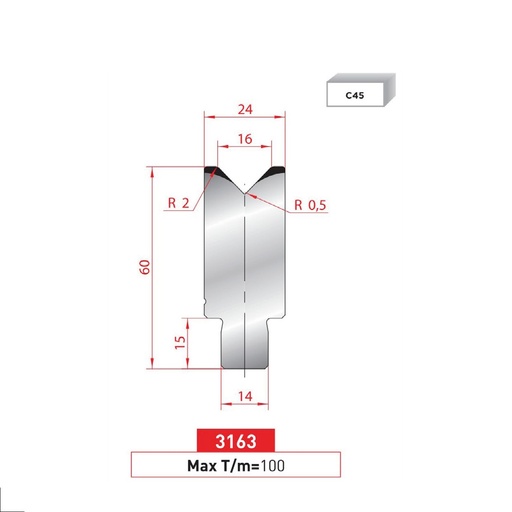 [2NTPLI_EUROSTAMP3163_2F] Matrice à insert type AMADA N°3163 Lg 805 Fractionné
