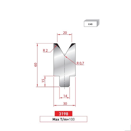 [2NTPLI_EUROSTAMP3198_2F] Matrice à insert type AMADA N°3198 Lg 805 Fractionné